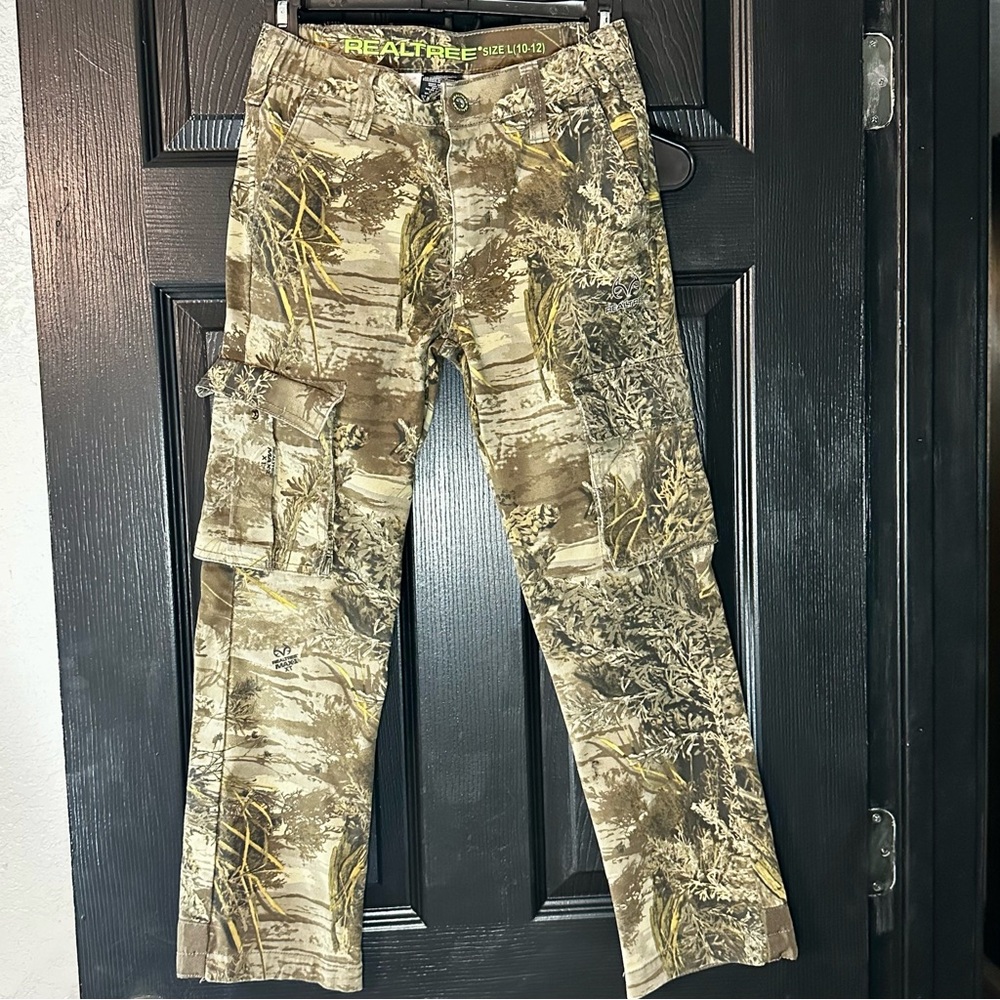 Realtree Camo Cargo Pants Youth L (10-12) Elastic Adj Waist/Inseam Hunting Boys